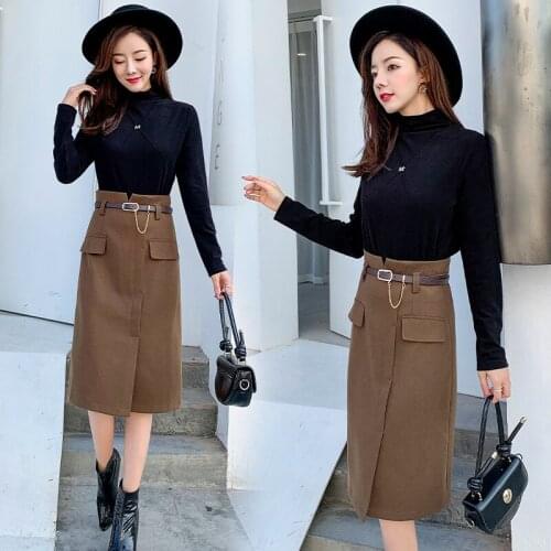 Spring New Office Lady Elegant Women two pieces dress set Fashion Suits Midi Skirt set With Belt High Quality Korea Style