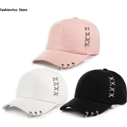 1PC KPOP Hat Piercing Ring Baseball Adjustable Cap Hip Hop Snapback Cap Fashion