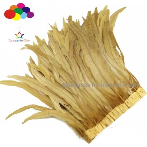 2 meters khaki Chicken Tail Feather Trims Cock Tail Ribbon 10-14inch For Crafts Decoration Christmas Home center pieces wedding