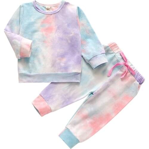 Tid Dyed Infant Baby Girls Clothes Autumn Winter 2021 Cotton Girl Clothing 2pcs Sets Long-Sleeved T-Shirt+Pants Clothes Suit