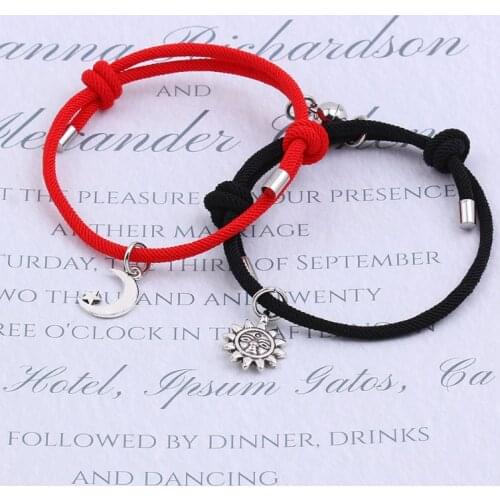 2pcs Couple Magnet Attract Lover Couple Bracelet Gift for Men Women Best Friend Rope Charm Bracelets Sun Moon Star Jewelry