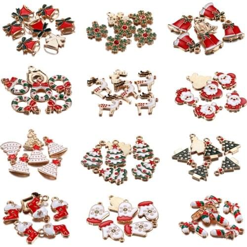 20Pcs Christmas Charms Pendants Sock Gloves Snowflake Bell Elk Charm Pendant for DIY Jewelry Making Necklace Tree Decoration