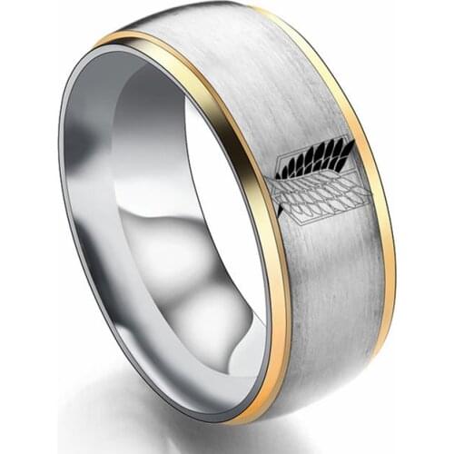 8mm Attack on Titan Black sliver Stainless Steel Ring Wings Of Liberty Flag Finger Rings For Men Women Jewelry Anime Fans