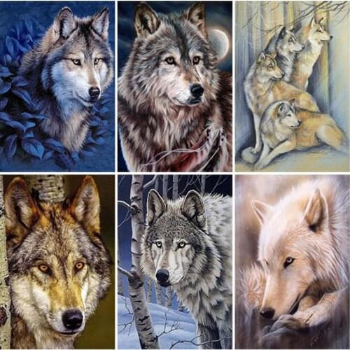 5D DIY Diamond Painting Wolf Cross Stitch Kit Full Drill Square Embroidery Animals Cross Stitch Mosaic Gift Wall Art Home Decor