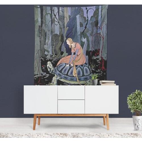 Turtle Fairy Tale Wall Art, French Vintage Painting Animal Wall Hanging