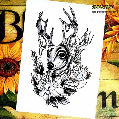 Black Elk Temporary Tattoo Body Art Flash Tattoo Stickers 12*20cm Waterproof Henna Tatoo Styling Home Decor Wall Sticker
