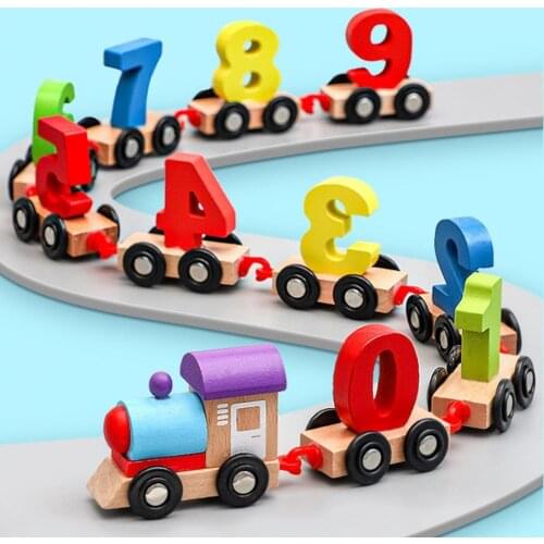 Wooden Train Toy Ten Carriages Detachable Educational Cartoon Number Wooden Train Toy for Education