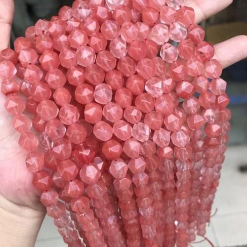 6/8/10mm Faceted Natural Cherry Quartz Stone Beads For Jewelry Making Round Loose Cut Angle Watermelon Red Stone Beads DIY 15