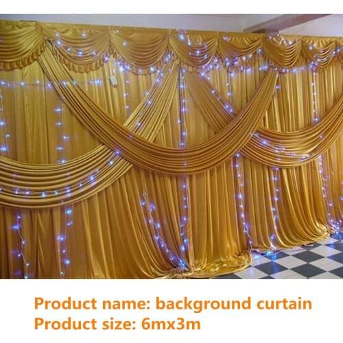 Customized Satin Wedding Backdrop Curtains Gold Swag Satin party background drape curtain wedding decoration 3mX6m decoration
