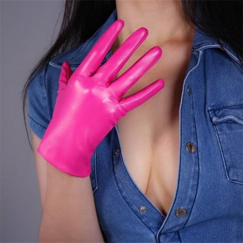 Short Leather Gloves 21cm Simulation Leather Imitation Sheepskin PU Female Models Rose Red Deep Pink Purple Red Pink PUMH21