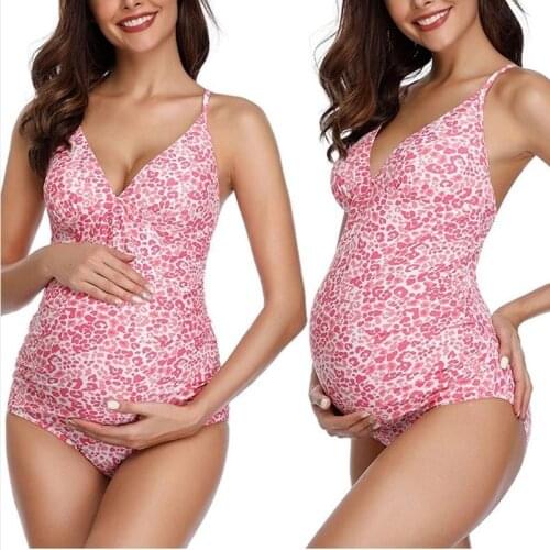 Summer Floral Maternity Swimsuits One Piece V-Neck Pregnancy Swimwear Plus Size S-3XL