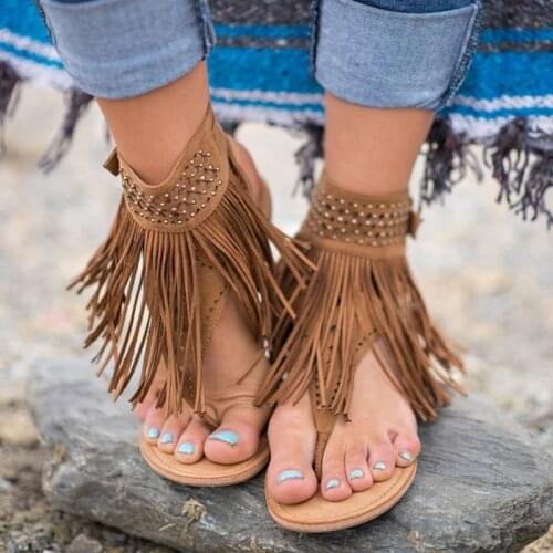 Summer Shoes Flat Sandals Women Sexy Tassel 2021 Lady Rome Sandals Shoes Ankle Flat Flip Flops Shoes Summer For Women