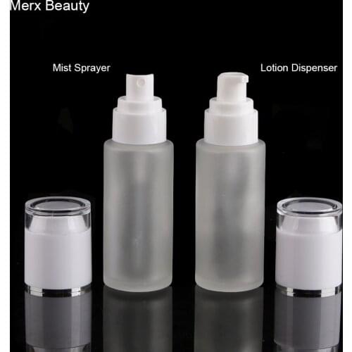 50Pcs 50ml Frosted Transparent Glass Cosmetic Bottle with Press Dispenser Fine Mist Spray Pump,Customize Logo Private Label
