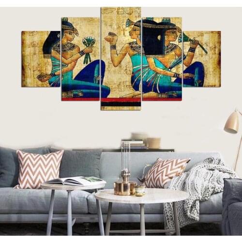 Retro Wall Art Modular Picture Framework 5 Panel Ancient Egypt Music Theme Landscape Canvas Painting Modern Home Decor Posters