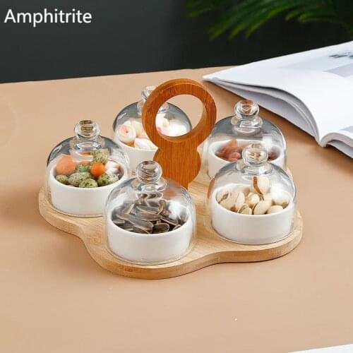 140ml Ceramic Cake Bamboo Plate And Wood Table Utensils Set Multi-cell Ceramic Glass Cake Glass Cooker Dish Dessert