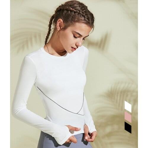 New Style High Quality Tight Yoga T-shirt Womens Online Star Quick Drying Fitness T-shirts Night Running Long Sleeve Sportswear