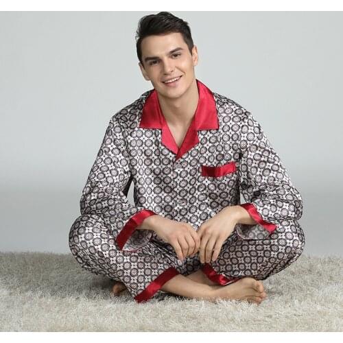 New Men Silk Satin Pajama Sets Long Sleeve Sleepwear Set Two pieces Pijama Pajamas Suit male Breathable Pyjamas Loungewear