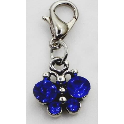 New Arrival 20pcs/lot Blue Crystal Butterfly Dangle Charms Lobster Clasp DIY Bracelet Necklace Pendants Jewelry Hanging Charms