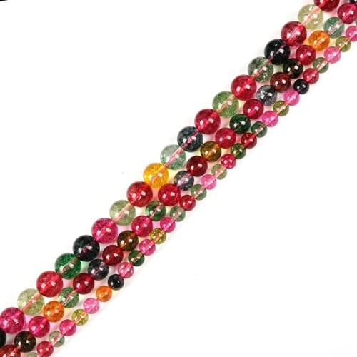 Wholesale 6/8/10/12mm Glass Stone Beads Tourmaline Round Beads Diy Bracelet 15inch Suitable for Girls' Birthday Gift H250