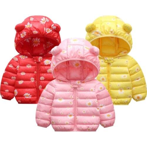 Boys Girls Autumn Winter Thinner Flower Christmas Jacket Coat Clothes Children Toddler Kids Bear Ear Padded Outerwear Outwear