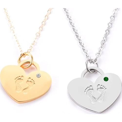 Stainless Steel Custom Name Necklaces & Pendants Birthstone Heart Pendant Necklace Engraved Jewelry