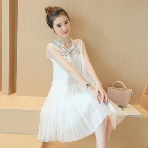 Maternity dress 2018 fashion summer new Korean version of the yarn splicing lace pregnant women dresses Pregnancy clothes