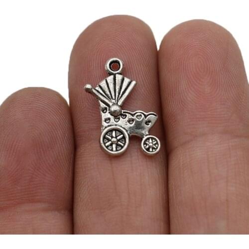 20pcs Antique Silver Plated Baby Cart Charms Pendants for Jewelry Making Charm Bracelet DIY Handmade Craft 19x13mm