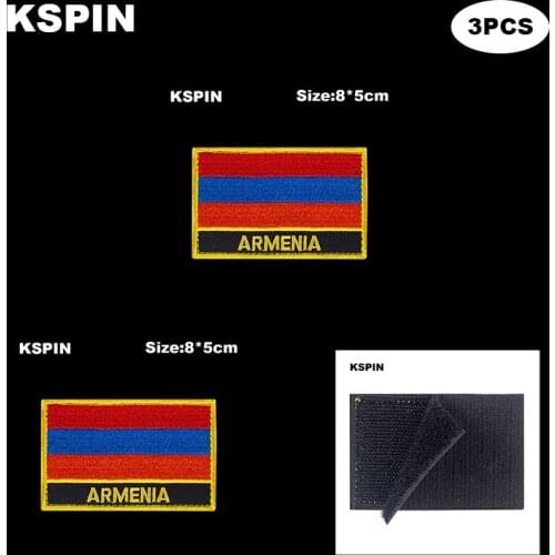 Rectangle National Flag Patch Hook Loop Armenia Badges Armband 3D Stick on Jacket Backpack Stickers