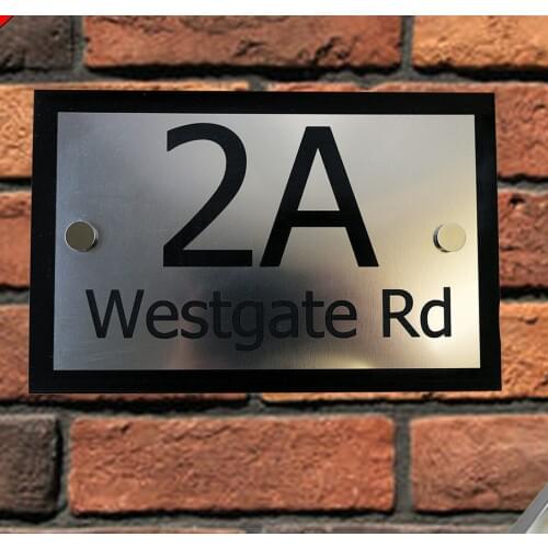 DIY House Number Modern House Plaque Rectangle Brushed Stainless Plaque Door Number Street Name