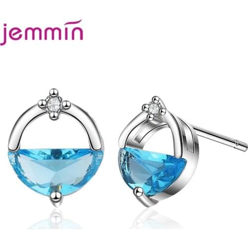 High Quality Fine Jewelry 925 Silver Stud Earrings for Wedding Engagement Party Blue White CZ Crystal Pool Design Ear Brincos