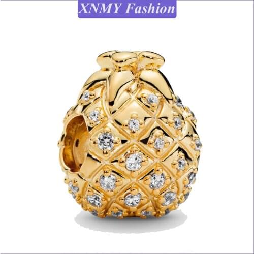 XNMY High Quality Gold Color My Pineapple Charm Beads fit Original Pandora Fruit Series Diy Bracelets Jewelry Making Gift
