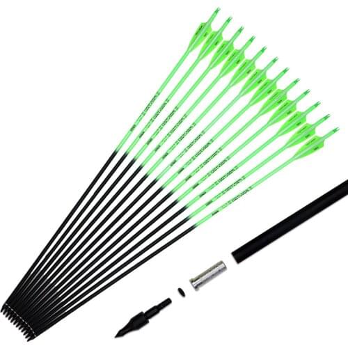 30Inch Carbon Arrow Green Fluorescence with Removable Tips for Compound Bow Recurve Bow Targeting Practice Hunting