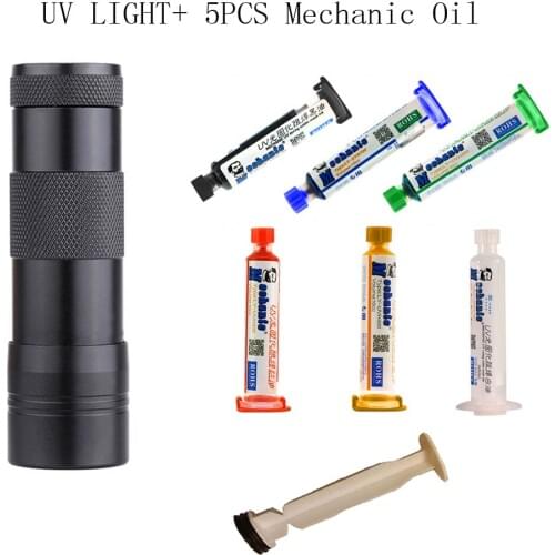 MECHANIC 10ML GREEN UV SOLDER MASK PCB BGA PAINT PREVENT CORROSIVE ARCING Soldering Welding Fluxes Oil+ 12led UV light+plunger