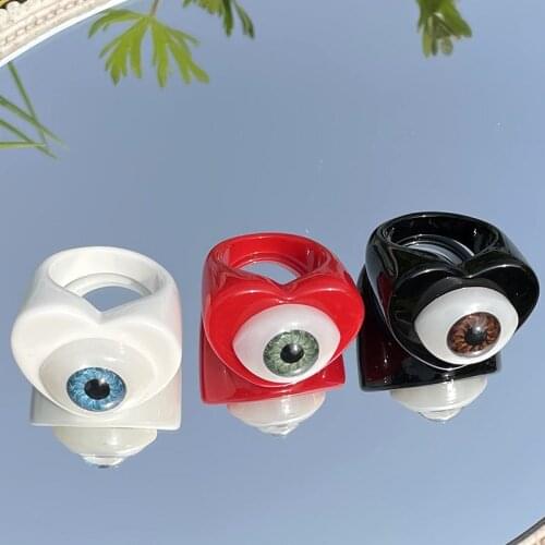 Goth Evil Eye Rings for Women Candy Color Cartoon Cute Punk 90s Aesthetic Resin Rings Charms Y2k Jewelry New 2021 Gifts