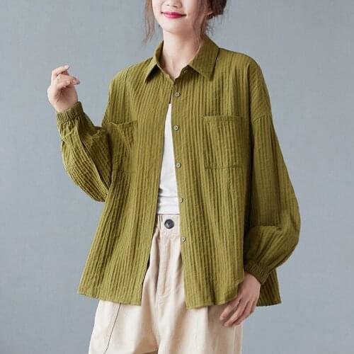 Oversized Women Long Sleeve Cotton Linen Shirts New Arrival 2021 Autumn Simple Style Solid Color Loose Female Casual Tops B1055