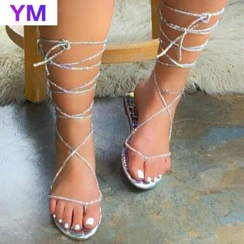 2021 New Women Gladiator Roman Sandals Open Toe Cross Strap Leisure Flat Heel Lace Up Shoes Size 36-43 Womens Shoes Colourful