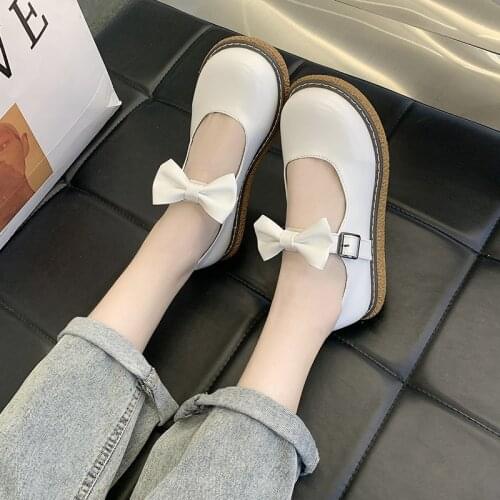 Harajuku student shoes Woman Flats Mary Janes Shoes bow Platform Lolita Shoes Girl Shoes White Casual Leather zapatos mujer 2021