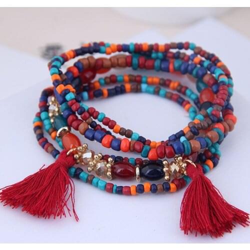Multicolors Seed Beads Wristband Bracelets Women Beaded Bracelets Long Tassel Charm Bracelet