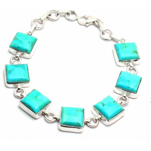 Genuine Blue MohaveTurquoise Bracelet 925 Sterling Silver, Women Fine Jewelry Gift, 19 cm, MHBBR0168