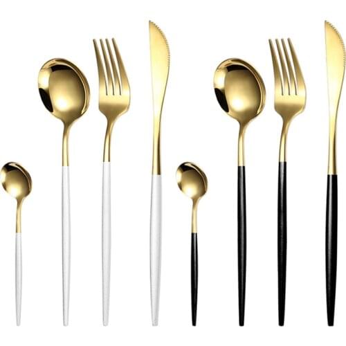 1PC Stainless Steel Gold Silver Dinnerware Tableware Coffee Spoon Steak Fork Knives Flatware Kitchen Cutlery Accessories