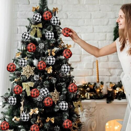 1Pcs Christmas Ball for Christmas Tree Plaid Cloth Christmas Ball Pendants Bubble Ball Hanging Ornament Xmas Party Wedding Decor