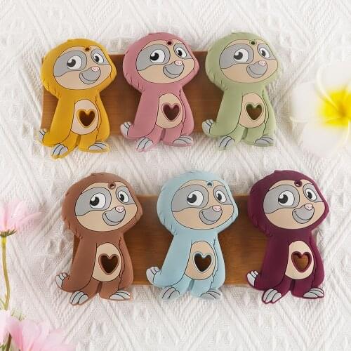 Sunrony 1pc Silicone Teether Sloth Cartoon Animal BPA Free Rodent Teeth Necklace Food Grade Infant Chewable Toys Baby Teether
