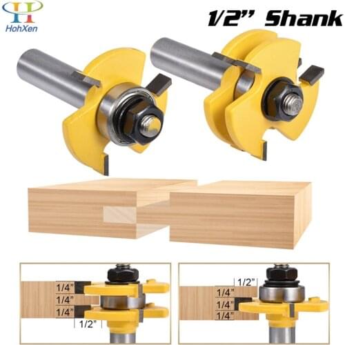 2 pc 1/2'' Shank High Quality Tongue & Groove Joint Assembly Router Bit Set Stock Wood Cutting Tool Milling Cutters