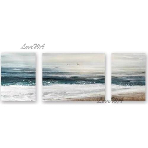 3 Panels Abstract Seascape Oil Painting Wall Picture Art Handmade Unframed Canvas Wall Art Cheap Decoration Artwork And Craft
