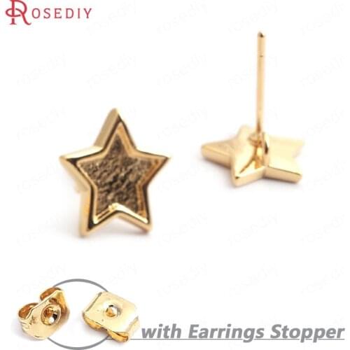 35253)10PCS 10MM 24K Gold Color Brass Star Stud Earrings High Quality Diy Jewelry Findings Accessories
