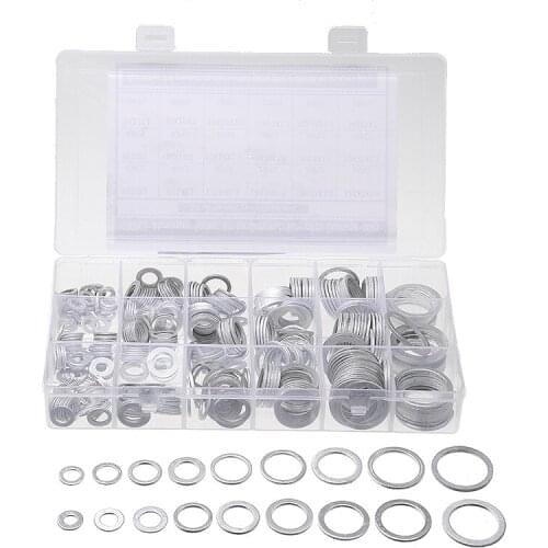 450pcs/set Aluminum Flat Washers Aluminum Sealing Washer Gasket Rings Assorted Hardware Accessories