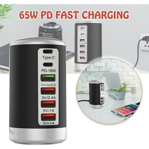 6 Ports USB Charging Station USB Type-C Hubs Smart Desktop Cell Phone Charger Compatible With All USB/PD Equipment Charger