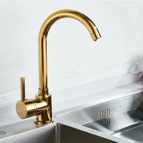 Shiny Gold Deck Mounted Kitchen Faucet Brass Cold and Hot Mixer Tap Sink Faucet Vegetable Washing Basin Tap Kitchen Accessories
