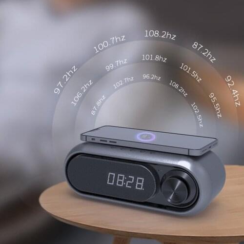 5W Bluetooth Speaker Wireless Charging for Bedroom Digital Alarm Clock FM Radio USB Charging Support TF-Card AUX-in