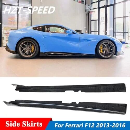 DM Style Carbon Fiber Side Skirts Extensions Lip For Ferrari F12 Tuning 2013-2016